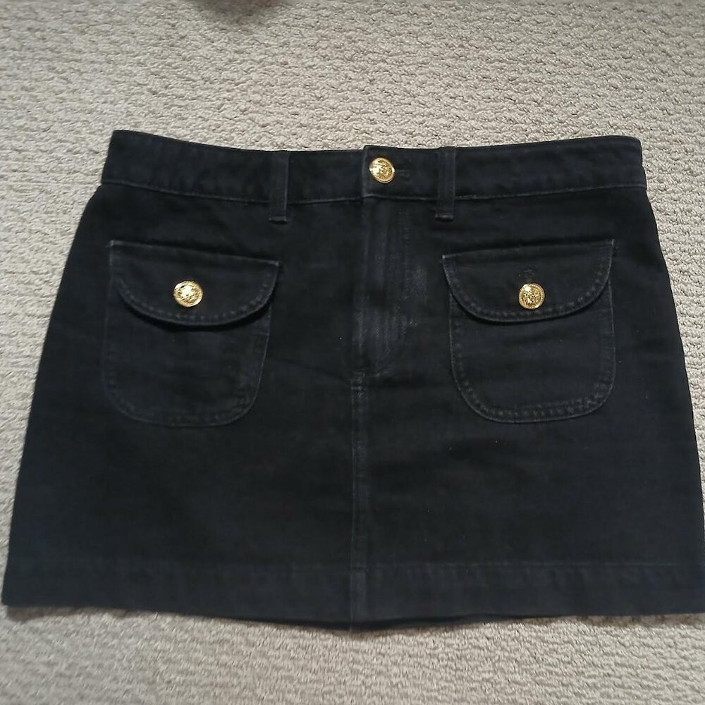 H&M Black Denim mini skirt with gold buttons